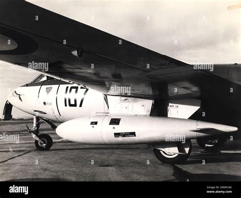 A 75-gallon drop tank under a Hawker Sea Hawk. 1956 Stock Photo - Alamy