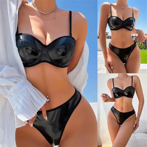 ENSEMBLE DE LINGERIE Look Humide Enchanteur Avec Soutien Gorge En Cuir