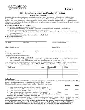 Fillable Online 2021 2022 V5 Independent Verification Worksheet Has