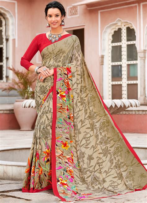 Buy Faux Crepe Multi Colour Abstract Print Printed Saree Online 124358