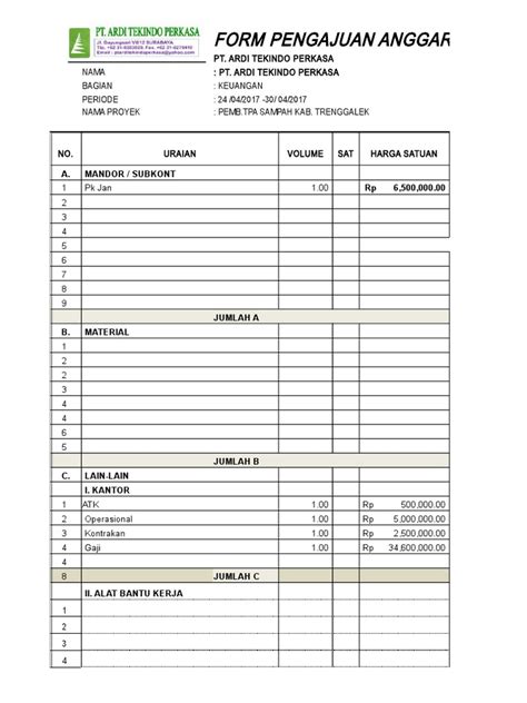 Form Pengajuan Anggaran Pdf