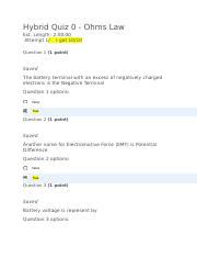 Hybrid Quiz 0 Prossesing Docx Hybrid Quiz 0 Ohms Law Est Length 2