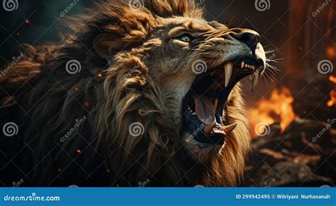 Lion Roaring. Roaring Male Lion with Impressive Mane. Generative Ai ...