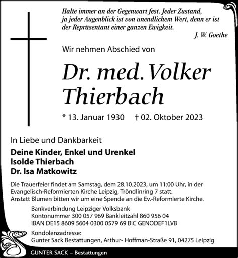 Traueranzeigen Von Volker Thierbach Trauer Anzeigen De