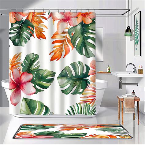 Exotic Tropical Paradise Shower Curtain Set Vibrant Floral Pattern On