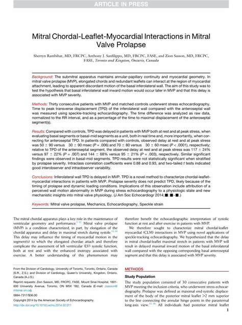 PDF Mitral Chordal Leaflet Myocardial Interactions In Mitral Valve