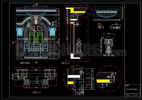 153.Free download of detailed autocad architectural drawings of column heads and balcony windows