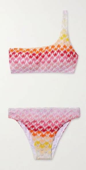 MISSONI Mare One Shoulder Metallic Crochet Knit Bikini