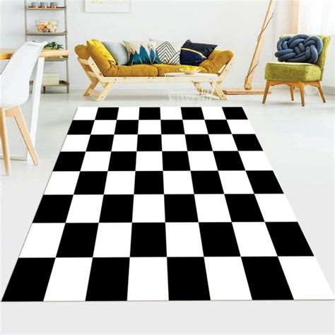 Checkered Checkered Rug Black White Rug Checkered Design | Etsy