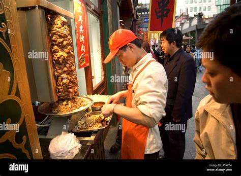 Chinese Kebab Fast Food Stall In Snack Street Beside Wangfujing