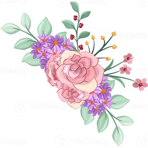 Free Arreglo Floral Rosa Con Estilo Acuarela Png With