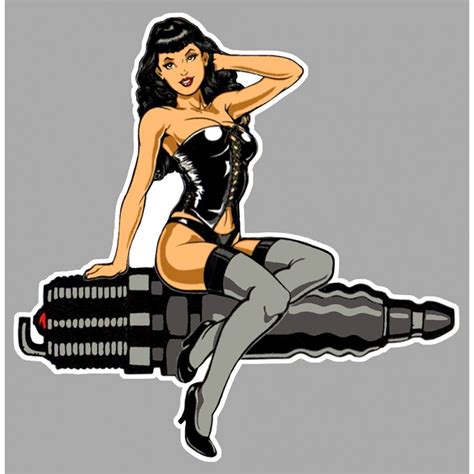 Pin Up Betty Bougie Droite Sticker Cafe Racer