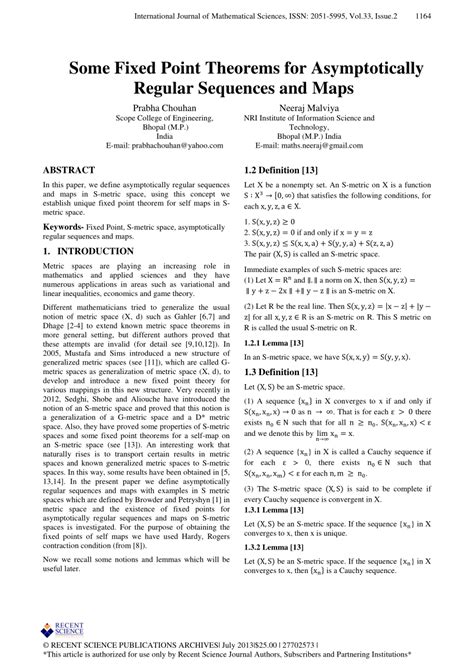 PDF Some Fixed Point Theorems For Asymptotically Regular Sequences