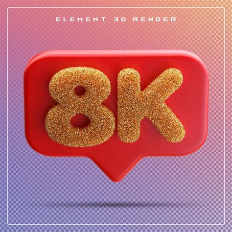 Premium Psd 8k Followers Red Number Subscribe Icon 3d