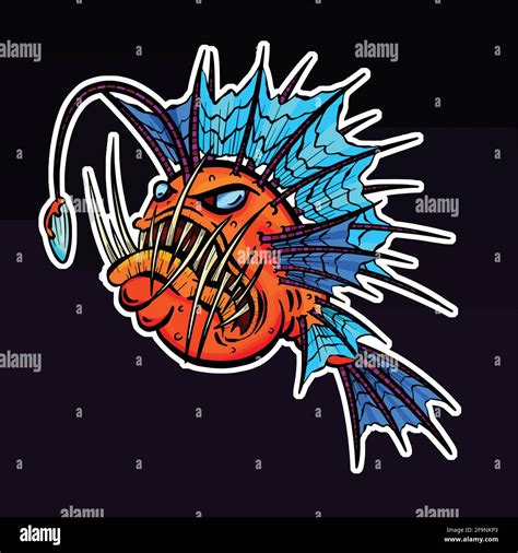 Cartoon Ugly And Evil Deep Sea Angler Fish Cartoon Character Stock