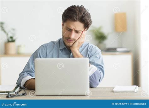 Tired Guy Sleeping Sitting at Computer Laptop in Office Stock Image - Image of freelance, asleep ...