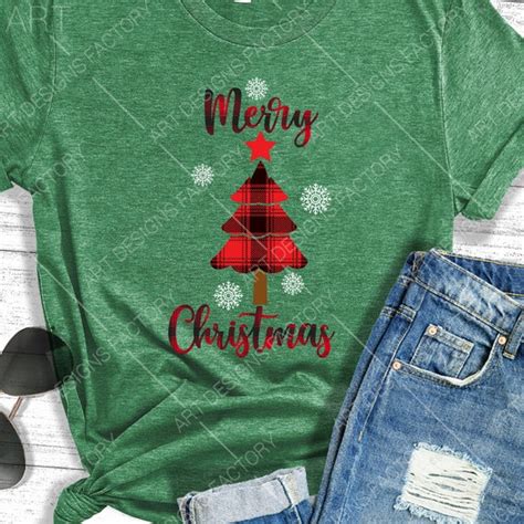 Merry Christmas Svg Plaid Pattern Christmas Tree Etsy