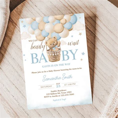 Teddy Bear Hot Air Balloon Baby Shower Invitation Zazzle