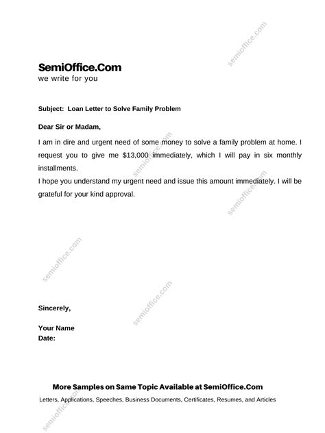 Personal Loan Request Letter For Multi Purposes Semioffice