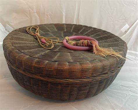 Vintage Chinese Sewing Basket With Glass Bangle Beads And Etsy