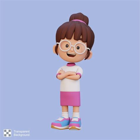 Premium Psd 3d Cute Girl Character In Confident Pose Crossed Hand