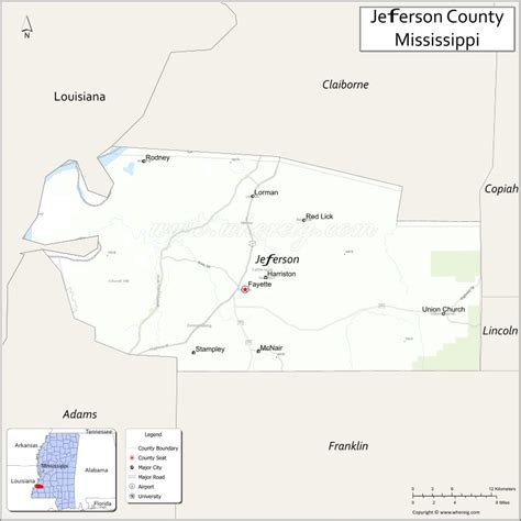 Jefferson County Map, Mississippi - Where is Located, Cities ...