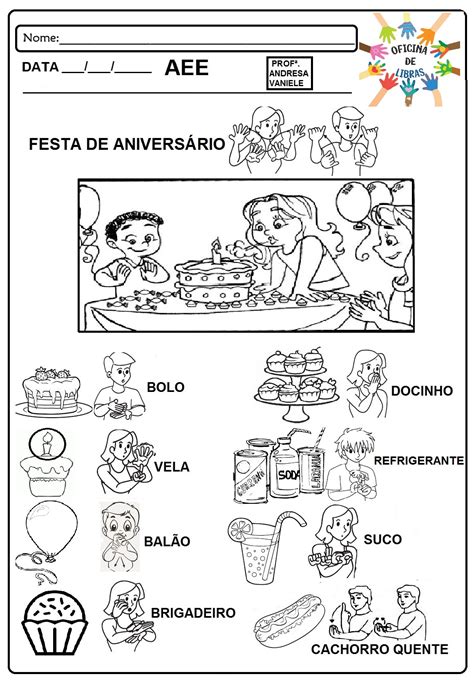 Oficina De Libras Atividades Sobre Festa De Anivers Rio Em Libras