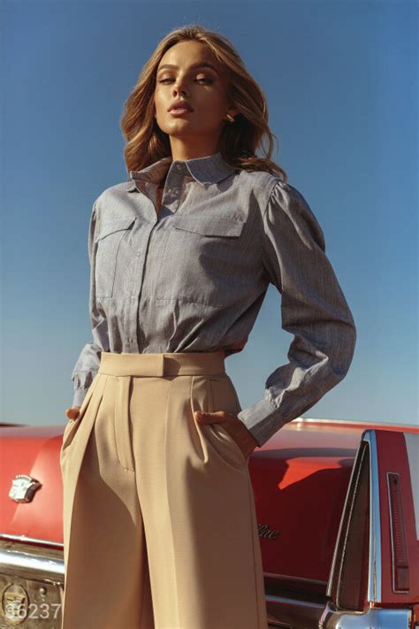 Льняная рубашка небесного оттенка (арт. 36237) ♡ интернет-магазин Gepur