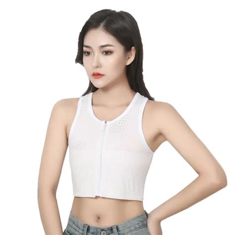 LADY LESBIAN TOMBOY FTM Zip Chest Breast Binder Bra Vest Crop Top