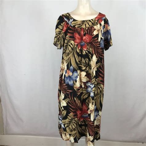 Hilo Hattie Dresses Hilo Hattie Women Large Brown Hawaiian Print Short Sleeve Muu Muu Dress