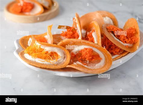 Khanom Buang Thai Dessert Of Crisp And Meringue It Is Made From Crispy Waffle And Meringue Made