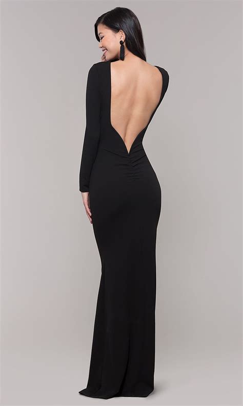 Long Sleeve Black Prom Dress With Open Back Black Long Sleeve Prom