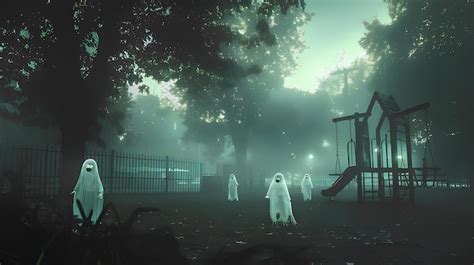 Premium Photo | A haunted playground with ghostly children playing on ...