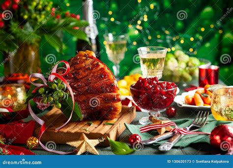 Christmas Dinner With Side Dishes Stock Image Image Of Candle