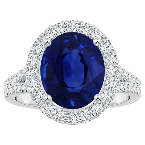 Customizable Angara Gia Certified Natural Sapphire Diamond Halo Split Shank Ring In Platinum For