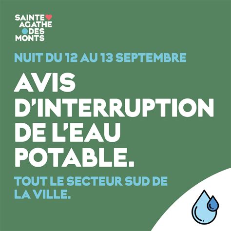 Interruption De Lalimentation De Leau Potable Dans Tout Le Secteur