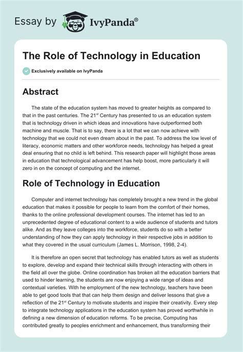 The Role Of Technology In Education Words Essay Example