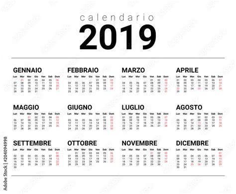 CALENDARIO 2019 Stock Vektorgrafik Adobe Stock