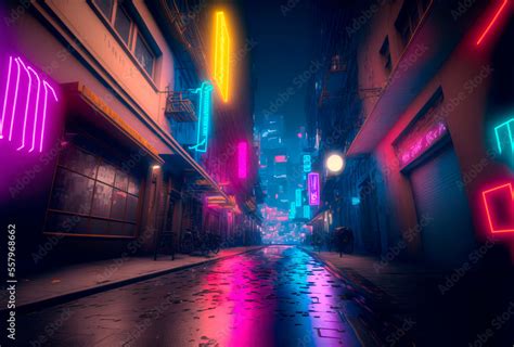 Beautiful Neon Night In A Cyberpunk City Photorealistic Generative Ai