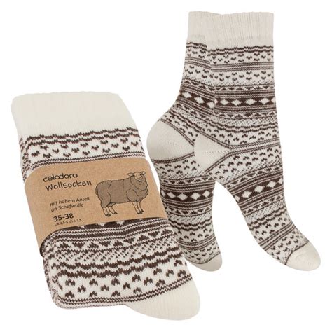 Celodoro Damen Herren Frottee Wollsocken Mit Muster