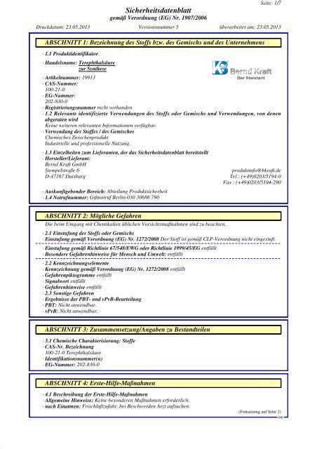 Sicherheitsdatenblatt Sicherheitsdatenbl Tter Bernd Kraft Gmbh