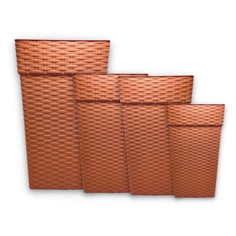 4 Vasos Plasticos Coluna Rattan Para Flor E Plantas Polietileno 10l 17l