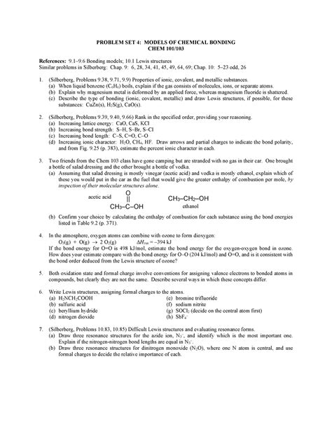 Problem Set Chem Problem Set Models Of Chemical Bonding