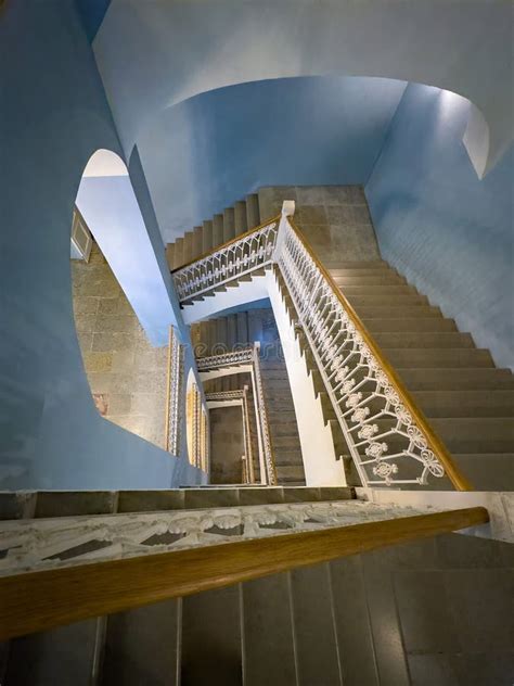 Spiral Staircase With Ornate Railing In Historic Building Stock Image