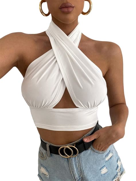 Buy Verdusa Women S Sexy Criss Cross Tie Backless Cut Out Front Crop