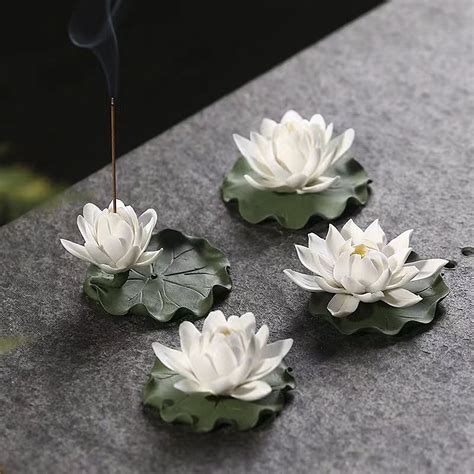 Lotus Flower Incense Holder Cute Ceramic White Lotus Incense Burner