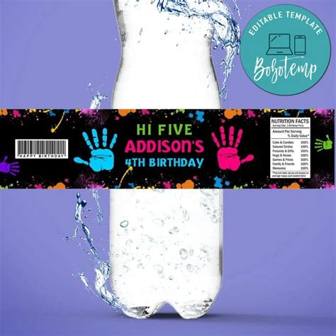 Hi Five Birthday Water Bottle Label Template Createpartylabels