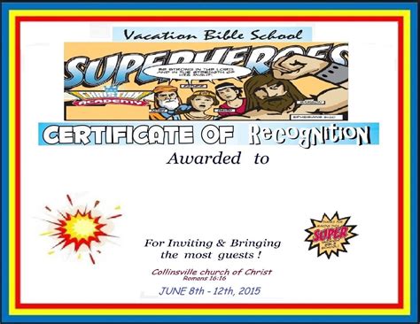 Vbs Certificate Super Heros Vacation Bible School Regarding Printable