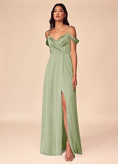 Dusty Sage Azazie Ocean Stretch Satin Dress Bridesmaid Dresses Azazie