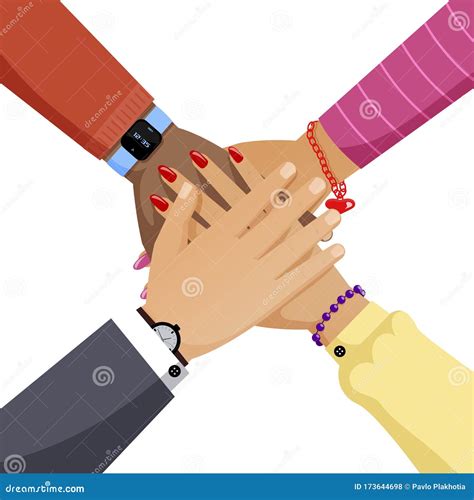 Group Of People Hands Together Flat Vector Illustration Cooperation